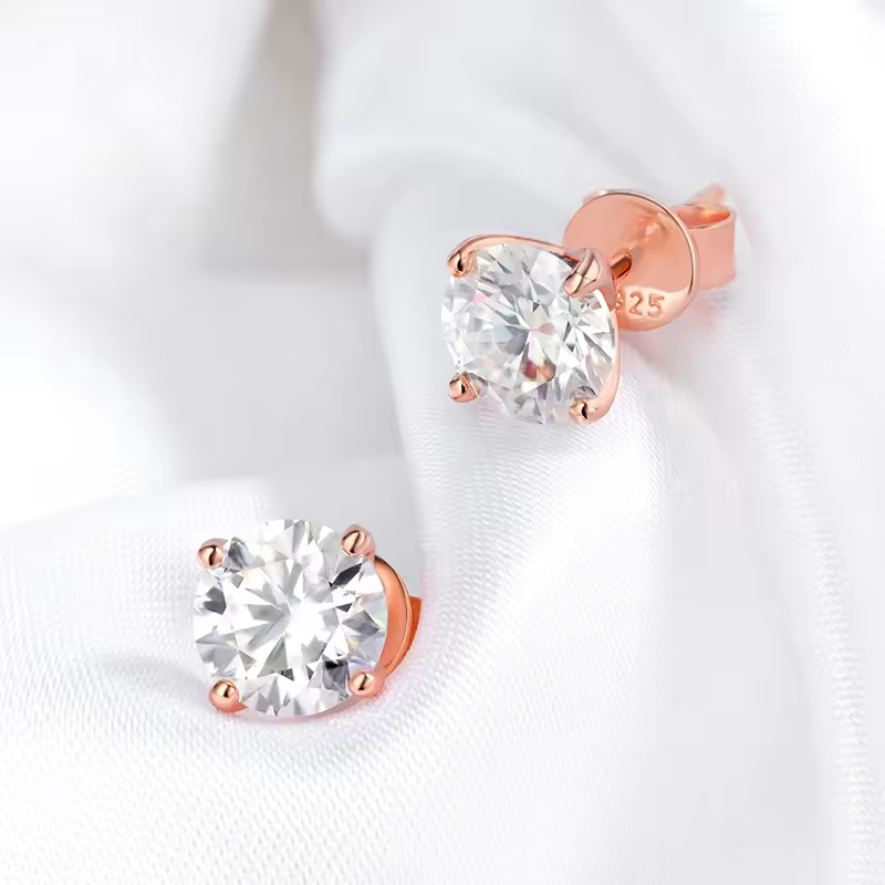 0.2-3CT Rose Gold Color Moissanite Stud Earrings for Women Sparkling Classic Wedding Lab Diamond Earring Pure 925 Silver