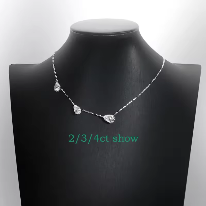 Gradient Moissanite Necklace for Women 3 Gems Pear Cut Certified Luxury Pendant Lab Diamond Jewelry Sterling Silver 925