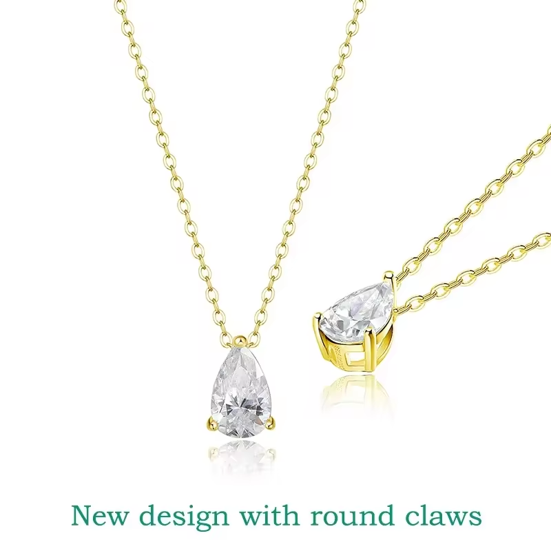 Certified 1CT 2CT Pear Cut D VVS1 Moissanite Necklace for Women 18k Gold Plated Jewelry 100% Sterling Silver 925 Pendant
