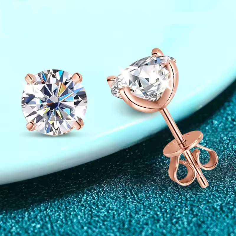 Smyoue 0.2-3CT Rose Gold Color Moissanite Stud Earrings for Women Sparkling Classic Wedding Lab Diamond Earring Pure 925 Silver