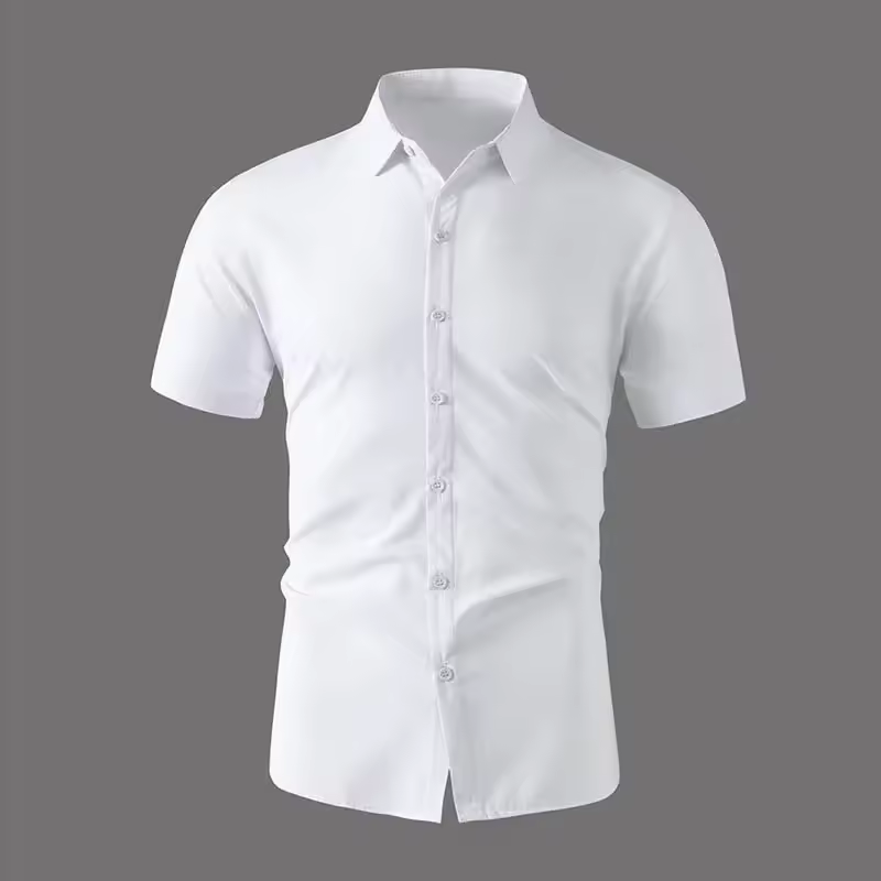 New Men's Business Casual Solid Color Short Sleeved Shirt for Summer Fashion No Ironing Comfortable and Versatile Top