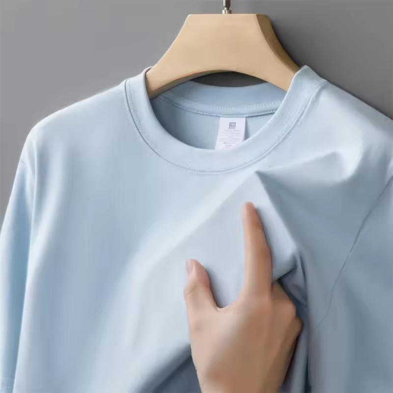 230g Men's Oversized Thick Round Neck T-shirt Summer Short Sleeved T-shirt Pure Cotton Solid Color Top Casual Versatile T-shirt